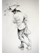 couple de profil, sous la pluie