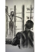 Homme regardant une danseuse devant la fenêtre