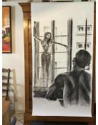 Homme regardant une danseuse devant la fenêtre