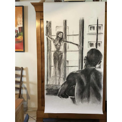 Homme regardant une danseuse devant la fenêtre