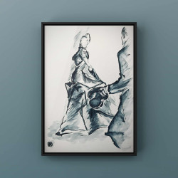 Femme robe longue et chapeau haut de forme