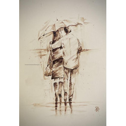 Couple de dos, sous la pluie